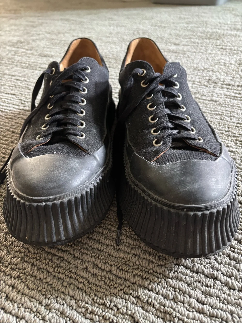 Jil Sander Black Platform Canvas Lace-Up Sneakers